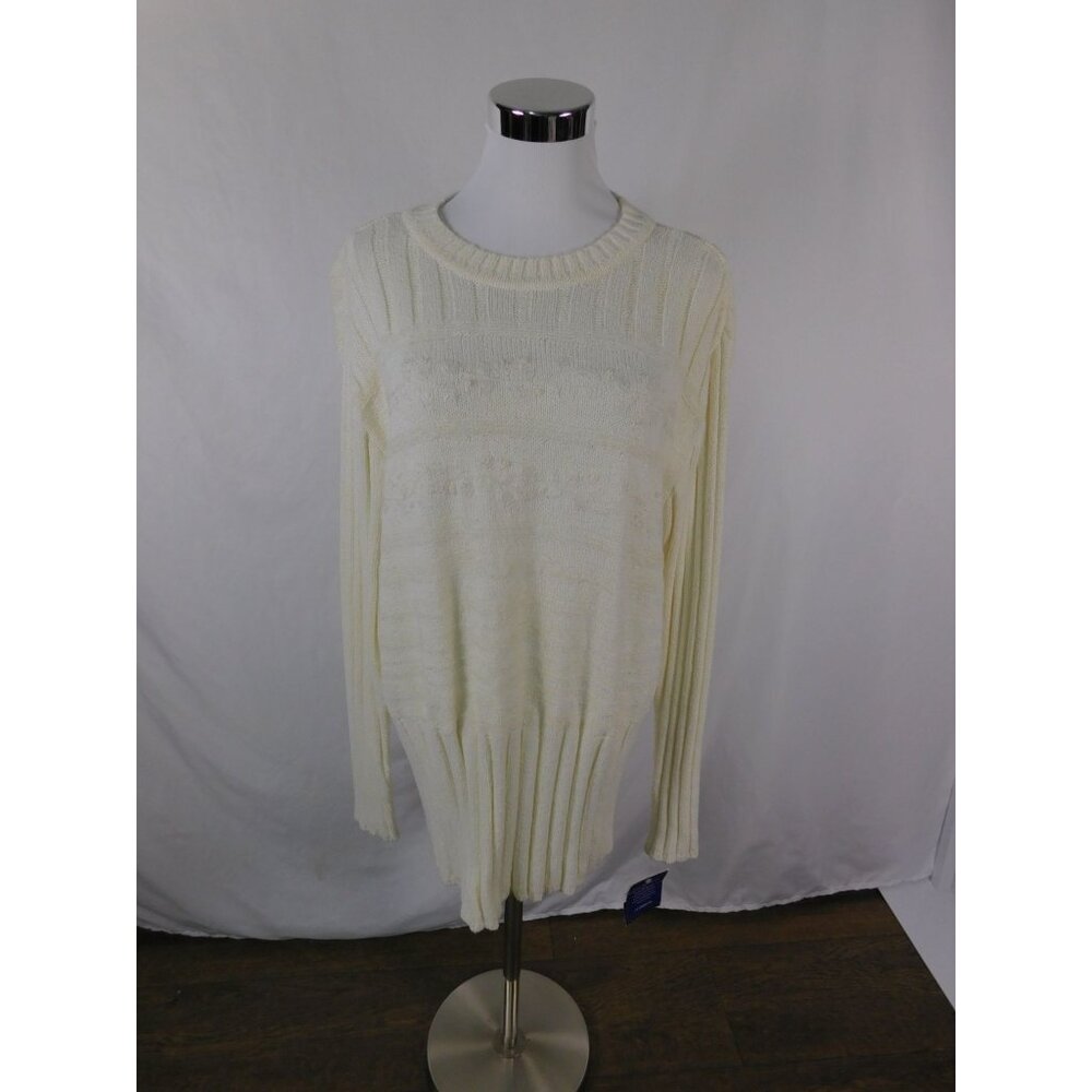 Liz Claiborne Lizsport Ivory Embroidered Knit Sweater M Cotton Blend